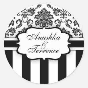 Sticker Mariage en bande noire blanc Damask