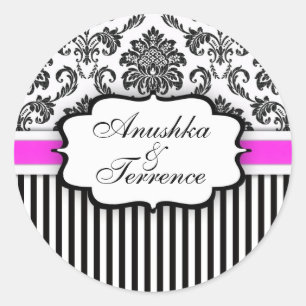 Sticker Mariage en damas noir et rose