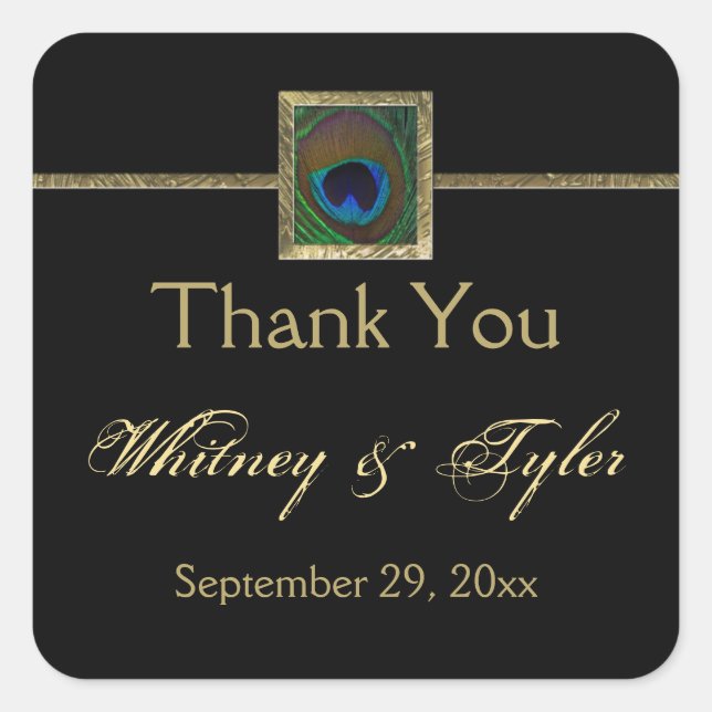 Sticker Mariage en plume Peacock noir et or (Devant)
