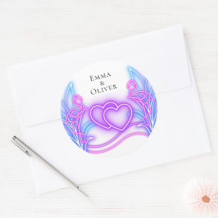 Sticker Mariage Flamant rose & Coeurs