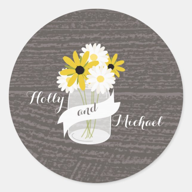 Sticker Mariage Fleur sauvage Barnwood + Mason Jar (Devant)
