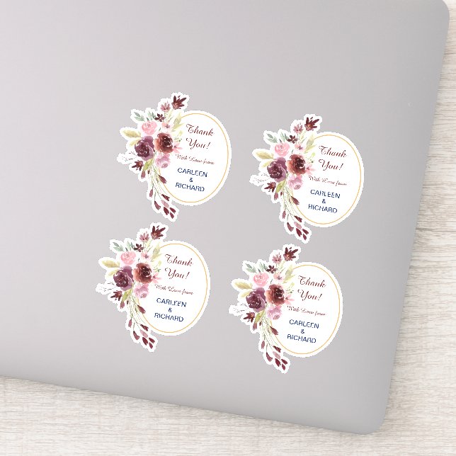 Sticker Mariage Floral de la marine de Bourgogne Contour (Détail)