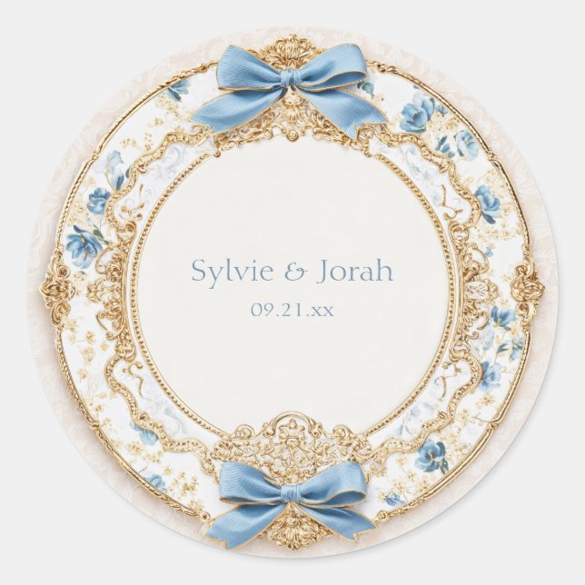 Sticker Mariage Floral Victorien Blue Bow (Devant)