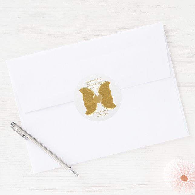 Sticker mariage Gold Butterfly Heart Design (Enveloppe)