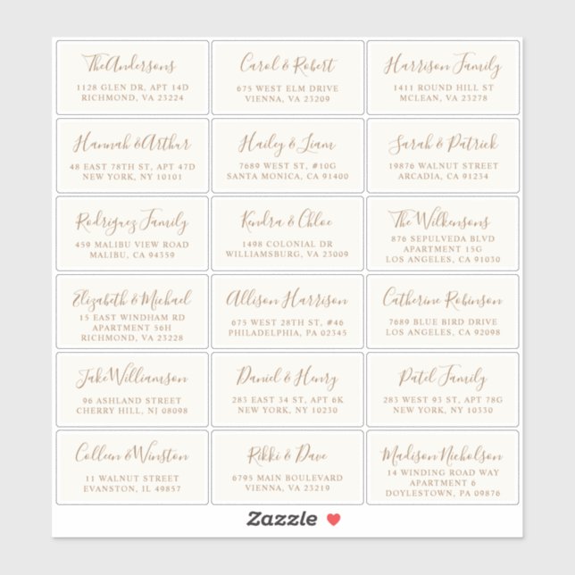 Sticker Mariage Gold Cream stylish Adresse client (Feuille)