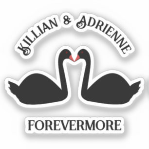 Sticker Mariage gothique Baiser Black Swans Personnalisé