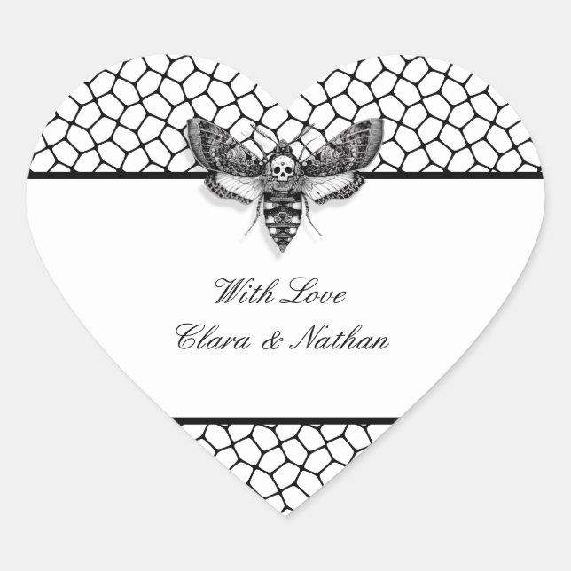 Sticker Mariage gothique - Moth & Lace noir & blan (Devant)