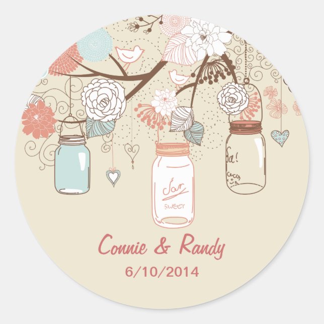 Sticker Mariage Mason Jar Pays rouille Bleu (Devant)