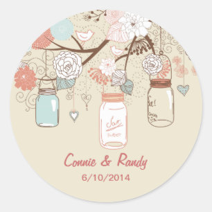 Sticker Mariage Mason Jar Pays rouille Bleu