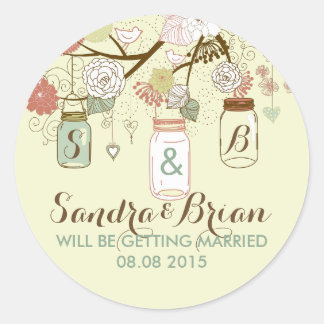 Sticker Mariage Mason Jar & Retro Fleurs
