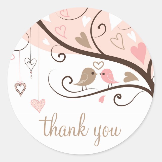 Sticker Mariage Merci rose et Brown Lovebirds (Devant)