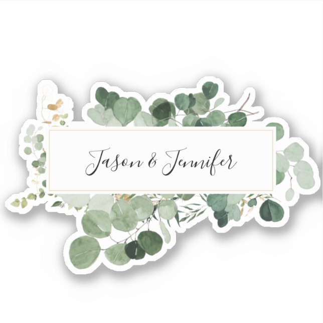 Sticker Mariage moderne verdure Couple Names Chic (Devant)
