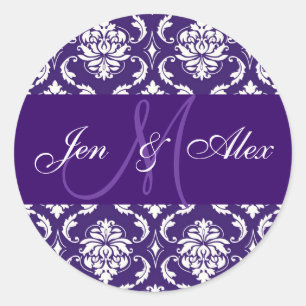 Sticker mariage Monogram Purple Damask