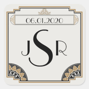 Sticker Mariage Monogramme Art Déco Gold Posh