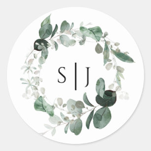 Sticker Mariage Monogramme blanc vert moderne