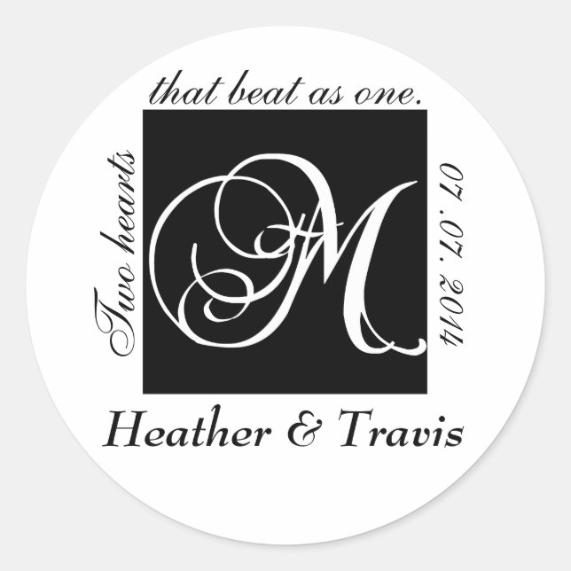Sticker Mariage Monogramme M personnalisable noir (Devant)