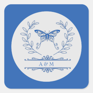 Sticker Mariage Monogramme Papillon Bleu