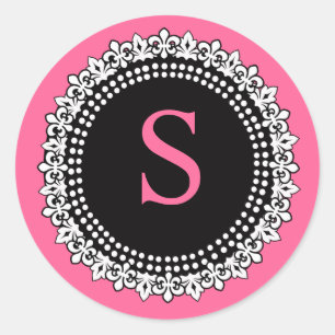 Sticker Mariage Monogramme rose chaud S Fleur de L