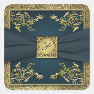 Sticker Mariage Monogramme turquoise et or