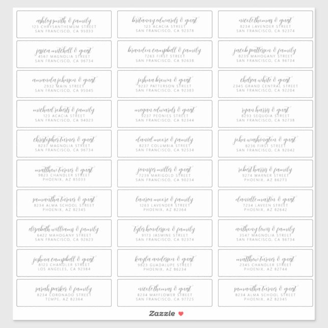 Sticker Mariage Nom d'invité Adresse Moderne Simple Chic (Feuille)