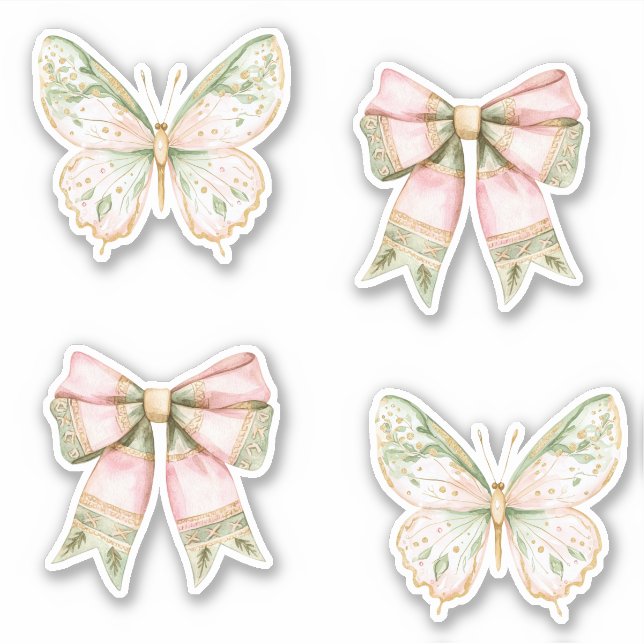 Sticker Mariage Papillons Vert Rose   (Devant)
