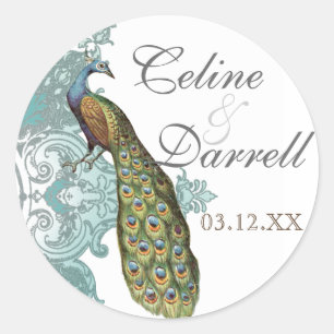 Sticker Mariage Peacock Baroque ou Sceau - Bleu