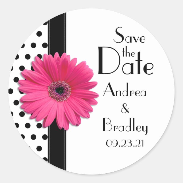 Sticker Mariage Pink Daisy Black White Polka (Devant)