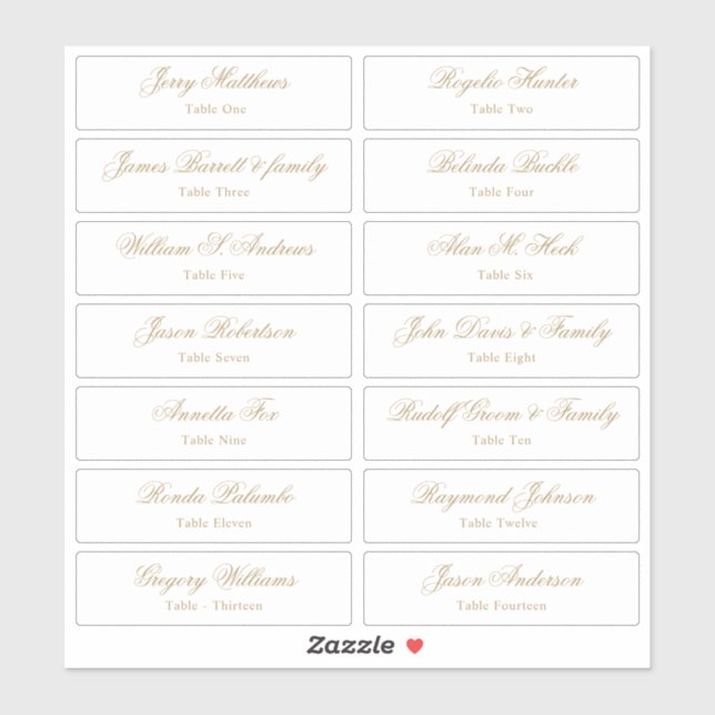 Sticker Mariage Place Card Nom de l'invité Numéro de table (Feuille)