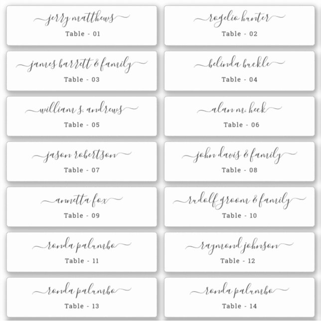 Sticker Mariage Place Card Nom de l'invité Numéro de table (Devant)