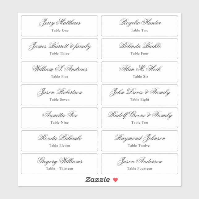 Sticker Mariage Place Card Nom de l'invité Numéro de table (Feuille)
