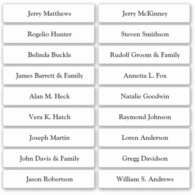 Sticker Mariage Place Card Nom de l'invité Numéro de table (Devant)