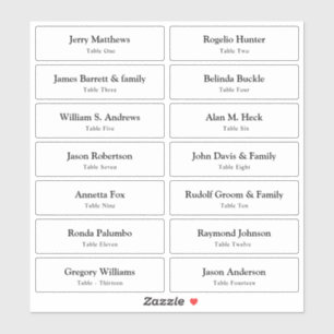 Sticker Mariage Place Card Nom de l'invité Numéro de table