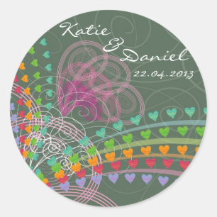 Sticker Mariage Rainbow Love Hearts Pink Swirls