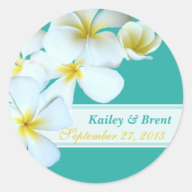 Sticker Mariage rond Blue Lagoon Plumeria (Devant)