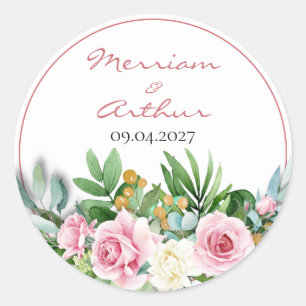 Sticker Mariage rond classique Roses roses