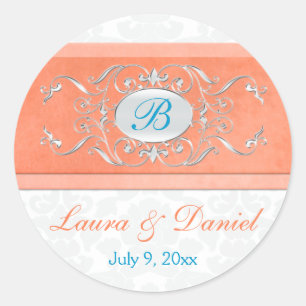 Sticker Mariage rond de 1,5 po pour corail, aqua e