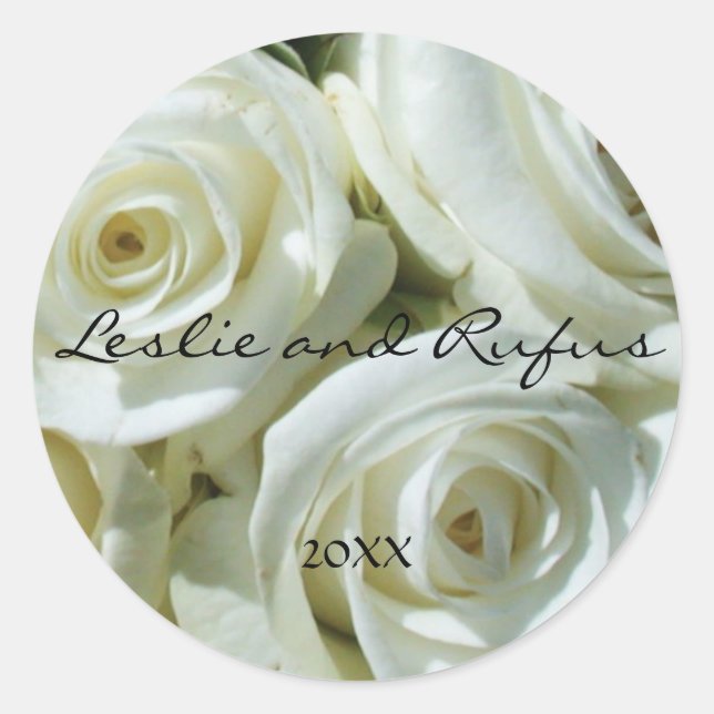 Sticker Mariage rond personnalisé Roses blanches (Devant)
