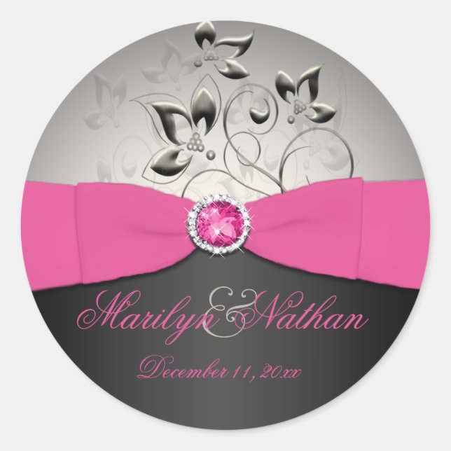 Sticker Mariage rose, noir et argent (Devant)