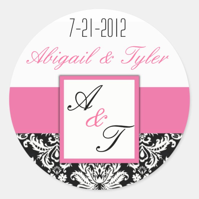 Sticker Mariage rose noir Monogramme Damask (Devant)