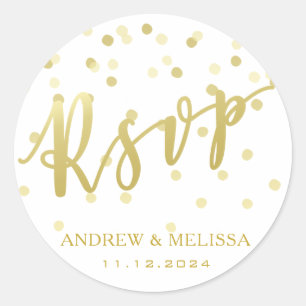 Sticker Mariage RSVP Gold Brush Script & Confetti