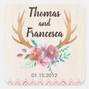 Sticker Mariage Rustique Floral Antler