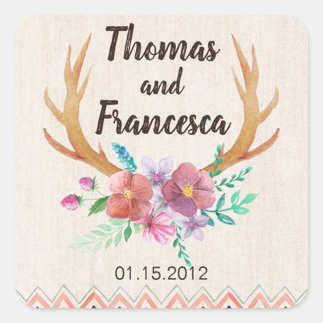 Sticker Mariage Rustique Floral Antler (Devant)
