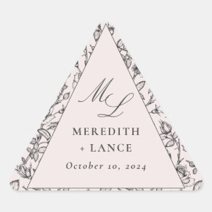 Sticker Mariage triangle rose Rose Monogramme Étiq
