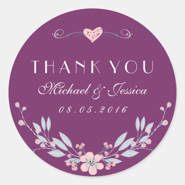 Sticker Mariage Vintage violet avec amour (Devant)