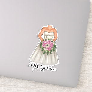 Sticker Mariée mariage avec bouquet rose de fleurs