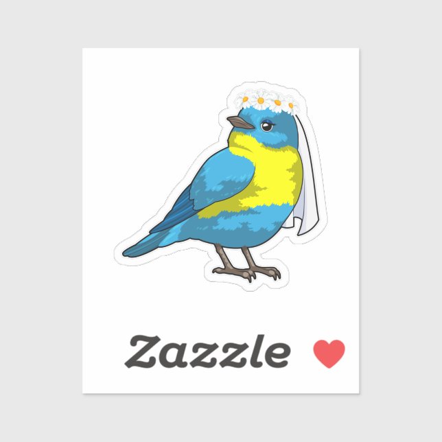 Sticker Mariée oiseau avec couronne de fleurs (Feuille)
