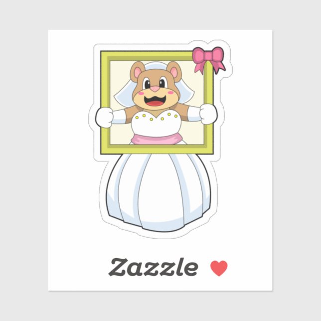 Sticker Mariée Ourse avec robe de mariée & cadre photo.p (Feuille)