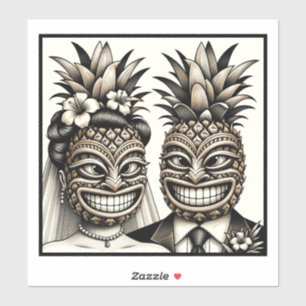 Sticker Mariés Tête de Tiki Ananas Aloha de Mariage 
