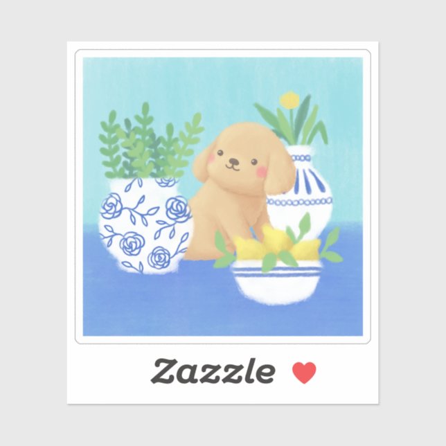 Sticker Marionnette mignonne avec Plantes, citrons et fleu (Feuille)