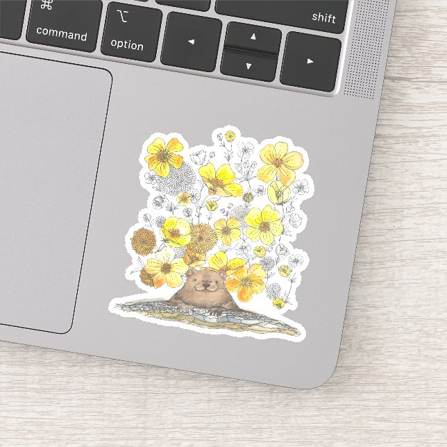 Sticker Marmotte et fleurs jaunes (Détail)